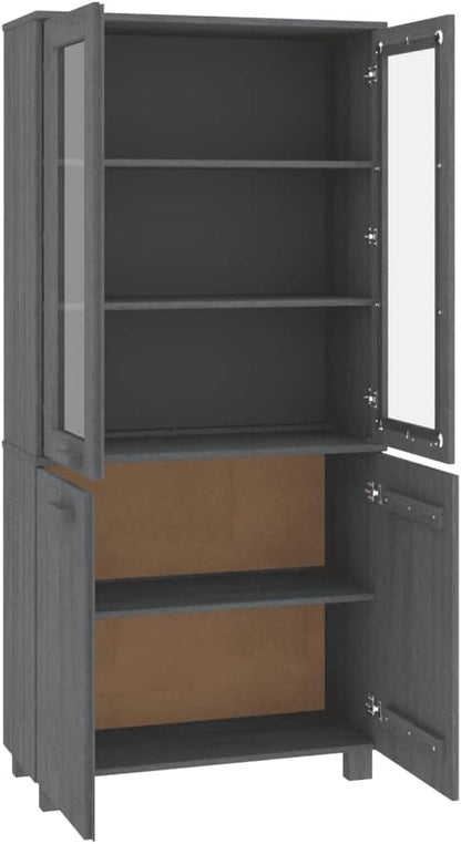 Dark Grey Solid Pine Wood Highboard Set of 2, Rustic MDF Glass Buffet Cabinet with Storage, 13.8x33.5x70.9 in, for Living Room, Hallway, Kitchen Island