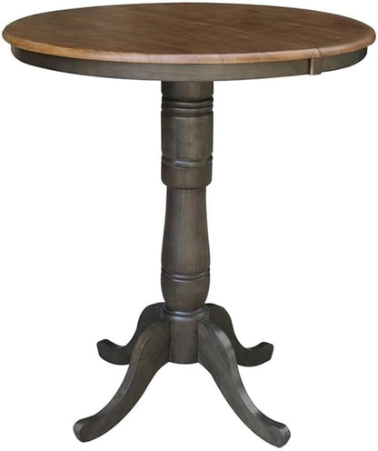 IC INTERNATIONAL CONCEPTS 36" Round Wood Bar Height Dining Table with 12" Leaf in Hickory/Washed Coal