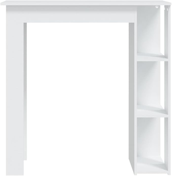 White Engineered Wood Bar Table with 3 Shelves, Rectangular Shape and Smooth Top for Dining and Hosting