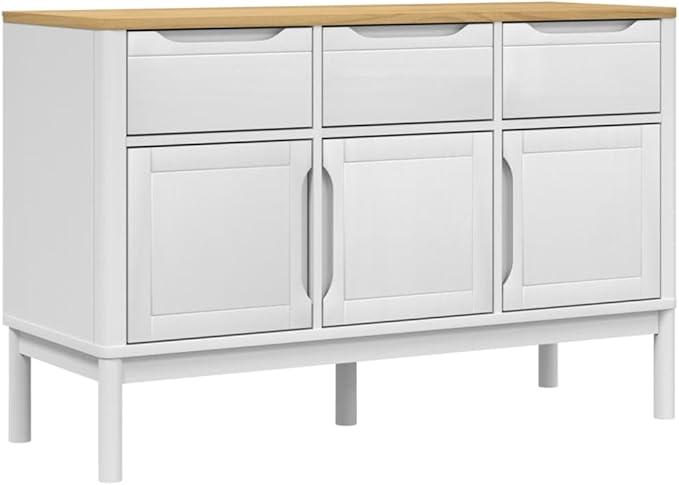 White Solid Pine Sideboard Buffet Cabinet 44.9 x 29.1 in, Modern Matte Console Credenza with 2 Drawers & 3 Doors, Versatile Bar Storage Furniture for Living Room Dining Kitchen