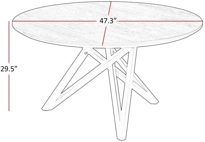HomeStock Island Interiors 47 Inch Round Dining Table with Walnut Brown Wood Top and Angled Steel Legs in Black 47.3 x 47.3 x 29.5 Inch
