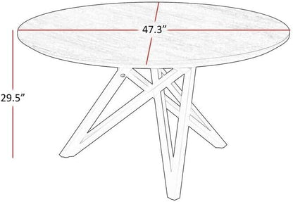 HomeStock Island Interiors 47 Inch Round Dining Table with Walnut Brown Wood Top and Angled Steel Legs in Black 47.3 x 47.3 x 29.5 Inch