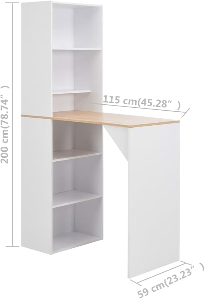 Narrow Bar Table White Modern Counter Height Dining Furniture with Storage for Small Kitchen Space 45.3x23.2x78.7 Inch