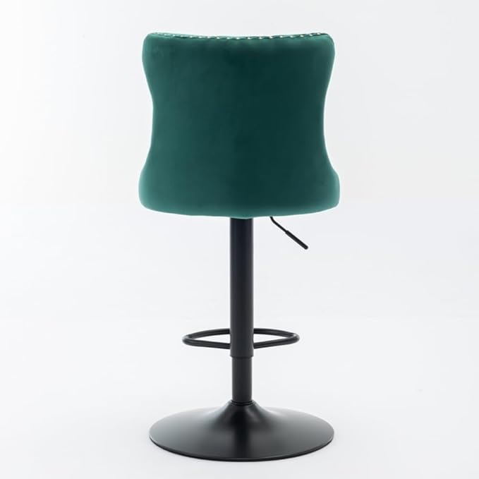 Modern Swivel Bar Stool with Adjustable Height and Tufted Upholstered Backrest for Kitchen Island, Home Bar, or Dining Area (Green + Velvet + Foam-1)