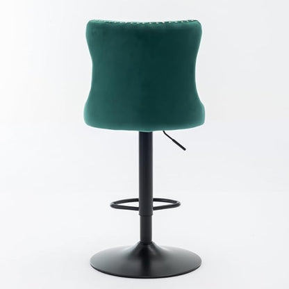 Modern Swivel Bar Stool with Adjustable Height and Tufted Upholstered Backrest for Kitchen Island, Home Bar, or Dining Area (Green + Velvet + Foam-1)