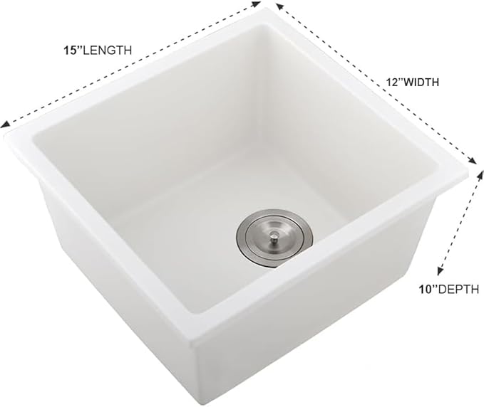 12 Inch Bar Sink Undermount White-iAnomla 12x15 Undermount Bar Sink White Quartz Composite Bar Prep Sink Small Single Bowl Mini Wet Bar Rv Kitchen Sinks with Bottom Grid