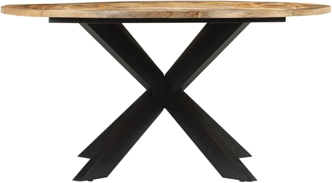 Solid Mango Wood Round Dining Table Large Size Seats 6 Black Natural Rustic Finish Sturdy Iron Frame for Dining Room Furniture and Home Decor