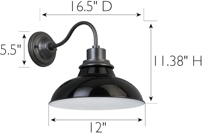 Design House 588566-GBG Hamilton Industrial Farmhouse 1-Light Indoor/Outdoor Wall Mount 12-Inch Light with Metal Shade for Porch Entryway Kitchen, Gloss Black and Galvanized