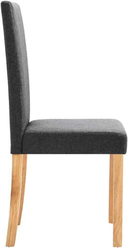 Dining Chairs Set of 2 Dark Grey Fabric Upholstered Rubber Wood Traditional Style Ergonomic Support for Dining Room and Kitchen
