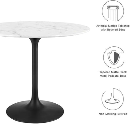 Modway Lippa Mid-Century Modern 36" Round Artificial Marble Dining Table in Black White