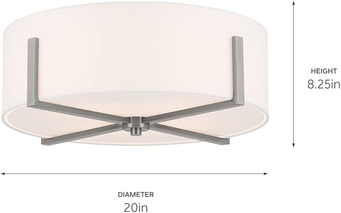 KICHLER Malen 4-Light Flush Mount, Updated Light with White Fabric Shade in Classic Pewter, for Bedroom, Hallway, Kitchen, or Smaller Mudroom (20" x 8.25")