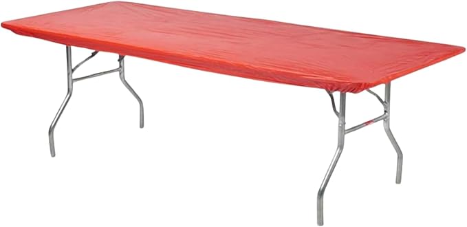 Kwik-Covers 6' Rectangular Plastic Table Covers 30" x 72" (6 Feet), Bundle of 10 - Indoor or Outdoor Fitted Table Covers for Banquet Tables (Red)
