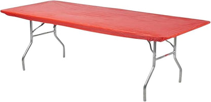 Kwik-Covers 6' Rectangular Plastic Table Covers 30" x 72" (6 Feet), Bundle of 10 - Indoor or Outdoor Fitted Table Covers for Banquet Tables (Red)