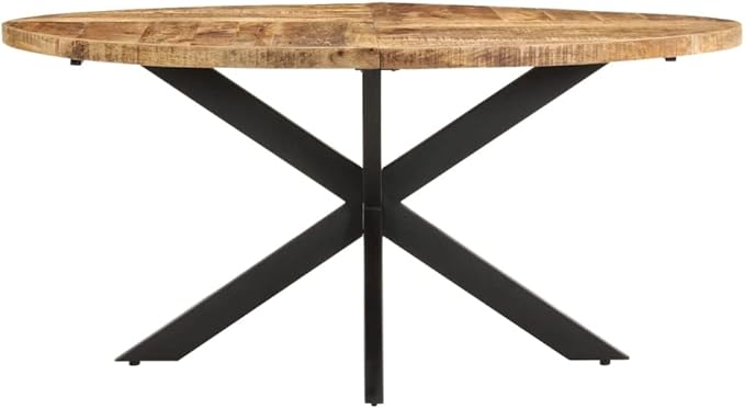 Dining Table Rough Mango Wood Powder-Coated Steel Oval Industrial Style for Kitchen & Dining Room, Seats 8 People, 63-inch Brown Centerpiece