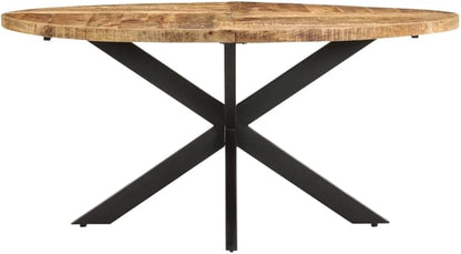 Dining Table Rough Mango Wood Powder-Coated Steel Oval Industrial Style for Kitchen & Dining Room, Seats 8 People, 63-inch Brown Centerpiece