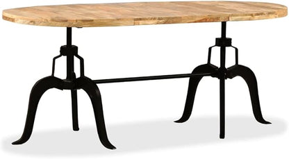Oval Dining Table, Natural Solid Mango Wood, Steel Frame, 70.9 Inch, Seats 6, Industrial Style for Kitchen & Dining Room