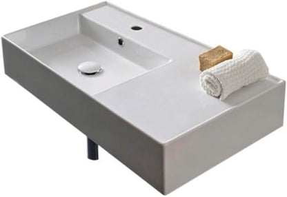 Rectangular Ceramic Wall Mounted or Vessel Sink With Counter Space