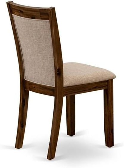 East West Furniture MZCNT04 Monza Modern Parson Dining Chairs - Light Tan Linen Fabric Upholstered Chairs, Set of 2, Antique Walnut