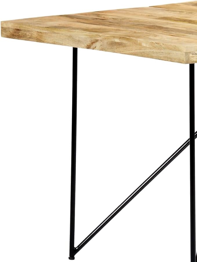 Rectangular Dining Table, Natural Brown Solid Mango Wood & Black Steel Legs, Industrial Style for Kitchens, Versatile Use in Dining Rooms