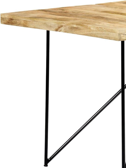 Rectangular Dining Table, Natural Brown Solid Mango Wood & Black Steel Legs, Industrial Style for Kitchens, Versatile Use in Dining Rooms