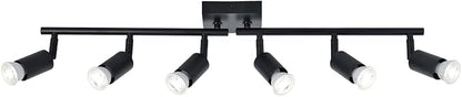 SEEBLEN 6-Light Kitchen Track Lighting, Black Adjustable GU10 Track Ceiling Light Kit, Industrial Flush Mount Ceiling Spotlight Fixture for Hallway, Dining Room