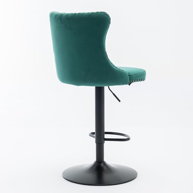 Premium Upholstered Bar Stool with Swivel Seat and Adjustable Height for Kitchen Island, Home Bar, or Dining Counter (Green + Velvet + Foam-1)