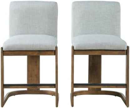 24 Inch Counter Height Bar Stools Set of 2, Upholstered Armless Dining Chairs with Solid Wood Legs, Modern Accent Chairs for Kitchen Island, Home Bar and Dining Area, Light Grey