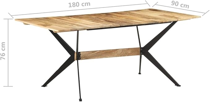 Industrial Style Rectangular Dining Table Solid Mango Wood Powder Coated Steel Brown 35.4x70.9x29.9 Inches for Dining Room Kitchen Family Gatherings