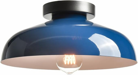 DIRYZON Industrial Semi Flush Mount Ceiling Light,12-Inch Metal Ceiling Lighting Ceiling Light Fixture for Porch Kitchen Bedroom,Blue