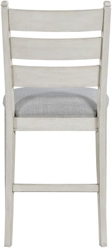 Pemberly Row Counter Height Chairs - Set of 2, Gray Upholstered Textured Seats, Weathered White Solid Wood Frame, Rustic Style for Kitchen Islands or Bar Areas, 250lb Capacity, 19x17.5x25 in
