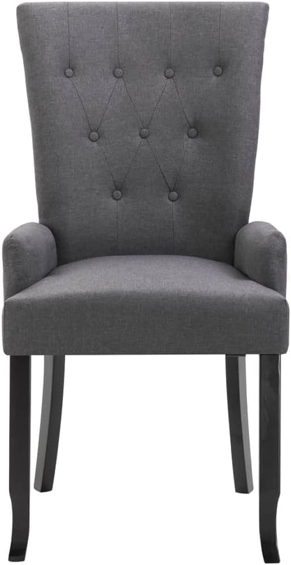 Dark Gray Fabric Dining Chair with Armrests Oak Wood Frame Modern Accent Chair for Kitchen Dining Room Farmhouse Furniture Comfortable Upholstered Seat