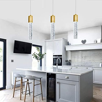 HAIXIANG Set of 3 Pendant Lights for Kitchen Island, White Light, Gold Crystal Linear Pendant Lighting, Bar Corner LED Light Fixtures Glam Drop Light