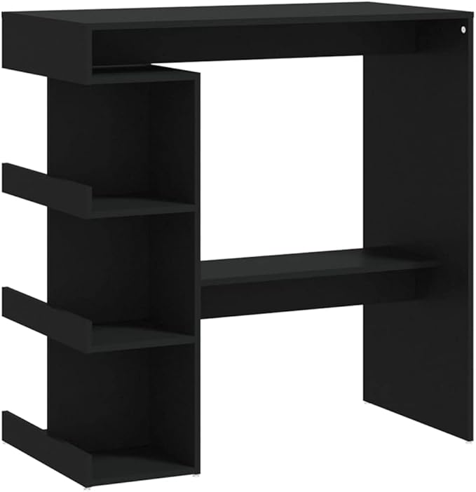 Bar Table Black Engineered Wood, Standard Rectangular Kitchen Dining Table, Modern Design for Indoor Living Space, 3 Shelves, Footrest, 39.4 x 19.7 x 40.0 Inches