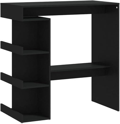 Bar Table Black Engineered Wood, Standard Rectangular Kitchen Dining Table, Modern Design for Indoor Living Space, 3 Shelves, Footrest, 39.4 x 19.7 x 40.0 Inches