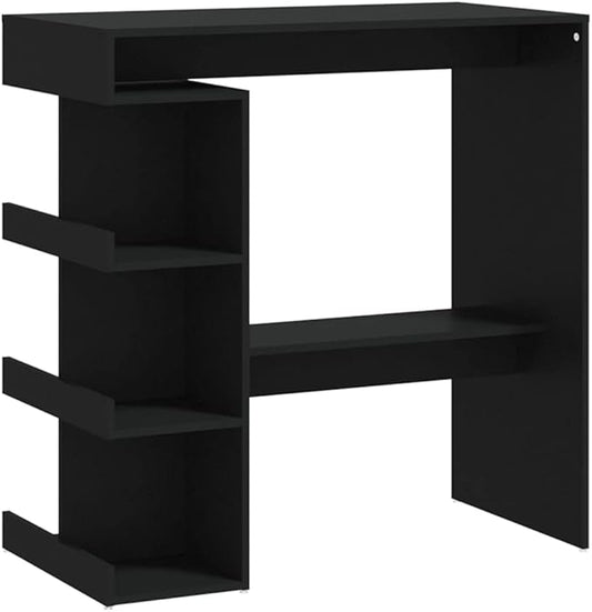Modern Black Engineered Wood Bar Table with Three Shelves and Footrest for Kitchen Dining Room Living Space Bistro Style