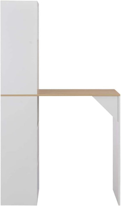 White Modern Bar Table, Engineered Wood with Storage, Compact 2 Person Dining & Kitchen Area Furniture, Ideal for Meals