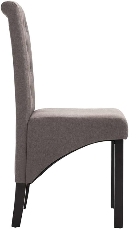 Set of 2 Taupe Fabric Dining Chairs with Solid Rubber Wood Frame Ergonomic Support Comfortable Seating for Dining Room Kitchen and Home Decor