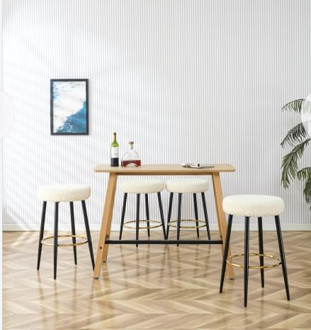 Counter Height Bar Stools Set of 2, PU Kitchen Stools Upholstered Dining Chair Stools 24 Inches Height with Golden Footrest for Kitchen Island Coffee Shop Bar Home Balcony Berber Fleece