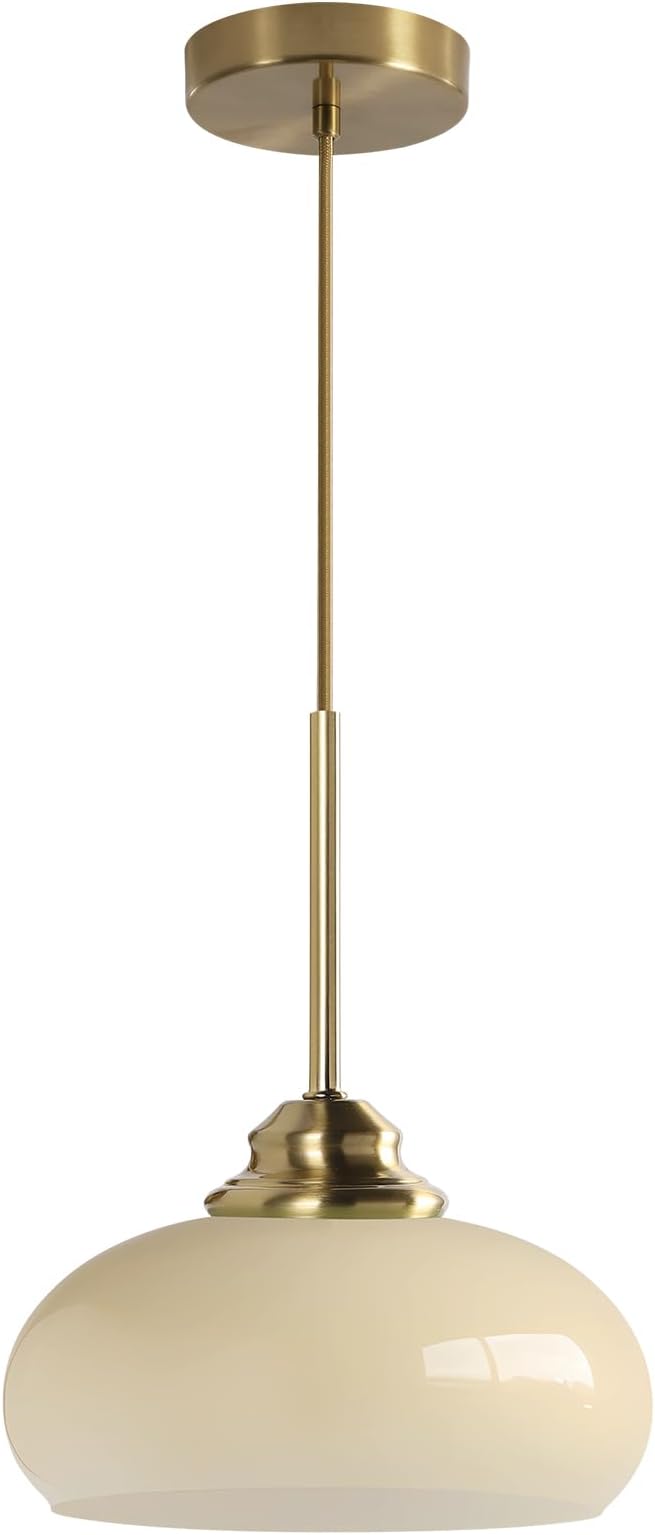 KCO Lighting Modern Globe Ceiling Light Brass Dome Pendant Light Yellow Glass Pendant Light Brushed Gold Pendant Lighting Adjustable Hanging Ceiling Light for Dining Room