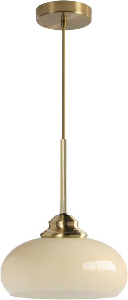 KCO Lighting Modern Globe Ceiling Light Brass Dome Pendant Light Yellow Glass Pendant Light Brushed Gold Pendant Lighting Adjustable Hanging Ceiling Light for Dining Room