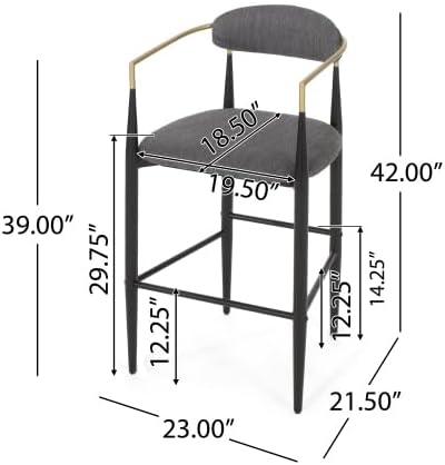 NewCosmos Barstools Set of 2, Counter Height Upholstered Bar Stools with Backs and Iron Legs for Kitchen Island, Gray Fabric Seating 260LBS Weight Capacity