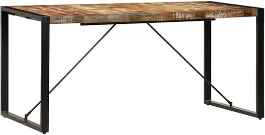 Reclaimed Wood Dining Table 63 inch Rustic Rectangle Kitchen & Dining Room Table Seats 6 Multicolour Solid Top with Black Steel Legs Small Space Dining Table for Living Room Kitchen