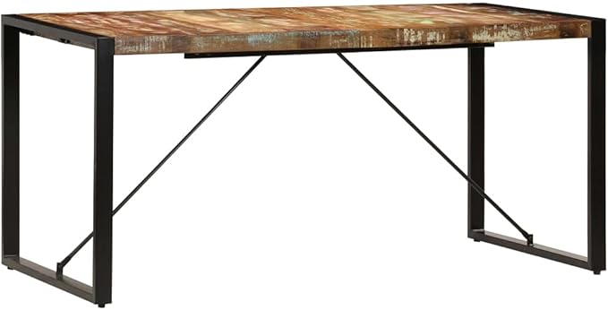 Reclaimed Wood Dining Table with Steel Legs Multicolored Grain Rectangular 63x31.5x29.5 Inch for Dining Room Kitchen Seats 6 Unique Sturdy Furniture