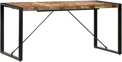 Reclaimed Wood Dining Table Multicolored 63 Inch Long Rectangular Solid Wood Top Steel Legs for Dining Room Kitchen