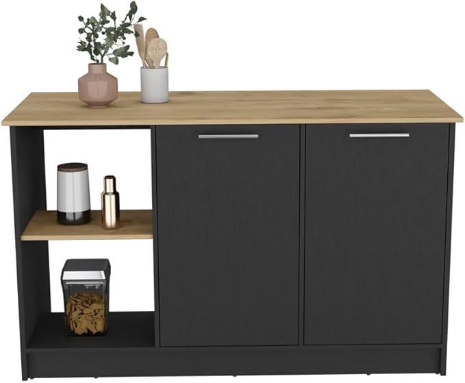 GOWE Kitchen Island Padua, Kitchen, Black/Macadamia