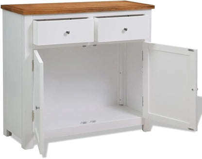 Solid Oak Wood Sideboard, 35.4"x13.2"x32.7", Brown & White Buffet Cabinet with Drawers, Storage for Kitchen Dining Room Dining Storage