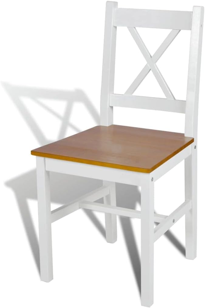 White Pinewood Dining Chairs Set of 4 Natural Wood Kitchen Chairs for Dining Room, Farmhouse, Kitchen & Living Room Furniture, Sturdy & Comfortable Design
