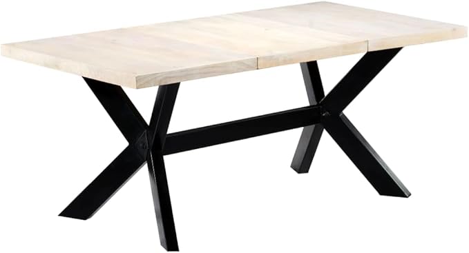 Modern Rectangular Dining Table Solid Mango Wood Bleached White Black Legs 70.9x35.4x29.5 in Seats 6 Modern Dining Room Kitchen Furniture