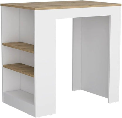 36" Counter Height Extendable Dining Table, Work Island with Spacious Top, Kitchen Island Table with Side Shelves for Kitchen, White