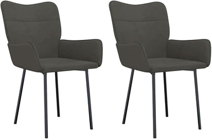 Modern Dining Chairs Set of 2 Dark Grey Velvet Upholstered Ergonomic Chairs with Metal Frame for Kitchen Dining Room and Living Room